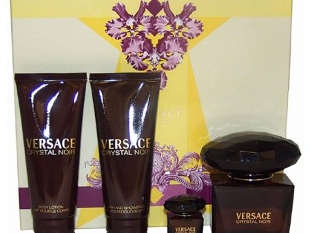 Versace Crystal Noir by Versace for Women - 4 Pc Gift Set 3oz EDT Spray, 3.4oz Bath & Shower Gel, 3.4oz Body Lotion, 5ml EDT Splash Mini Supply