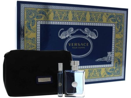 Versace Pour Homme by Versace for Men - 3 Pc Gift Set 3.4oz EDT Spray, 10ml EDT Spray (Mini), Versace Trousse Man Supply