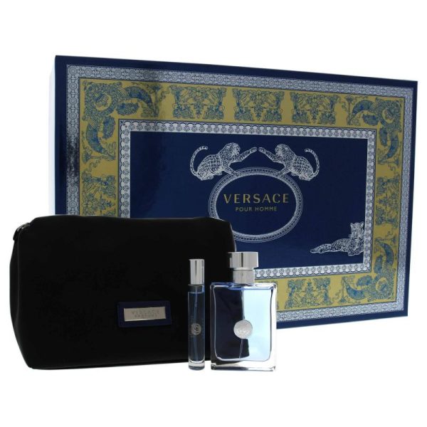 Versace Pour Homme by Versace for Men - 3 Pc Gift Set 3.4oz EDT Spray, 10ml EDT Spray (Mini), Versace Trousse Man Supply