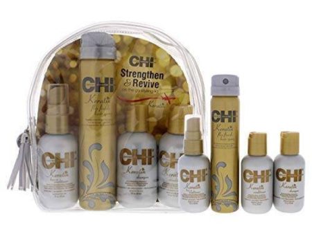 Strengthen and Revive On The Go Styling Kit by CHI for Unisex - 4 Pc 2oz Keratin Shampoo, 2oz Keratin Conditioner, 2oz Keratin Leave-In Conditioner, 2.6oz Keratin Flex Finish Hair Spray Online Sale