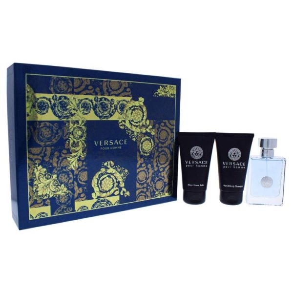 Versace Pour Homme by Versace for Men - 3 Pc Gift Set 1.7oz EDT Spray, 1.7oz Hair and Body Shampoo, 1.7oz After Shave Balm on Sale