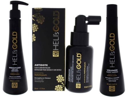 Volume Series Intro Kit by Helis Gold for Unisex - 3 Pc Kit 8.4oz Weightless Conditioner, 1.7oz Antidote Scalp and Hair Revitalizer, 10.1oz Volumize Shampoo For Cheap