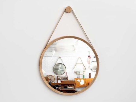 Beverly Oak & Leather Round Mirror Hot on Sale