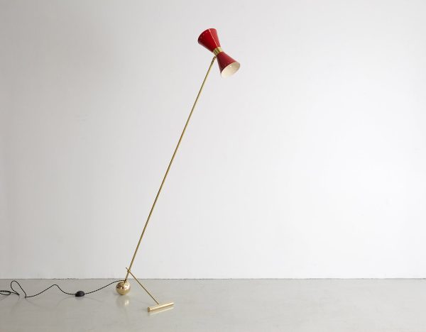 Italian Floor Lamp with Red Metal Shade on Sale