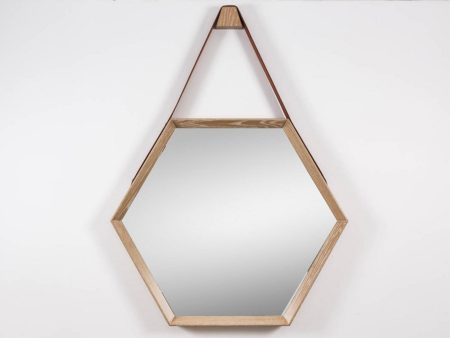 Beverly Oak and Leather Hexagon Mirror - Cerused Hot on Sale