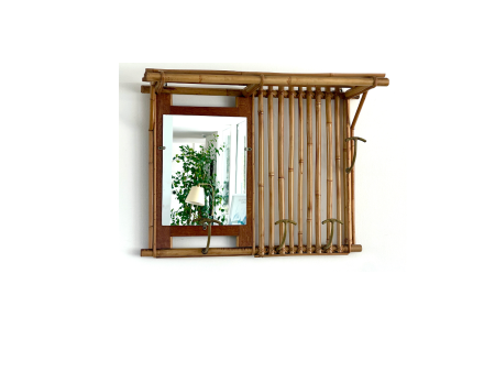 French Bamboo Coat Rack with Mirror on Sale