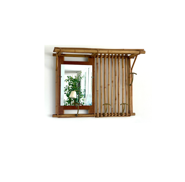 French Bamboo Coat Rack with Mirror on Sale