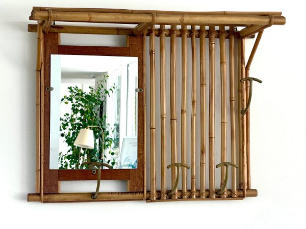 French Bamboo Coat Rack with Mirror on Sale