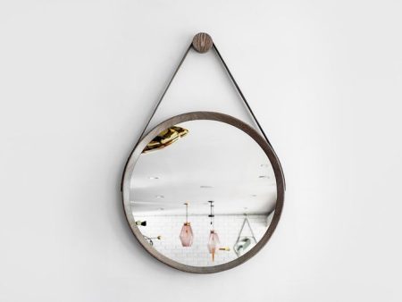 Beverly Oak and Leather Round Mirror, Grey Cerused Sale