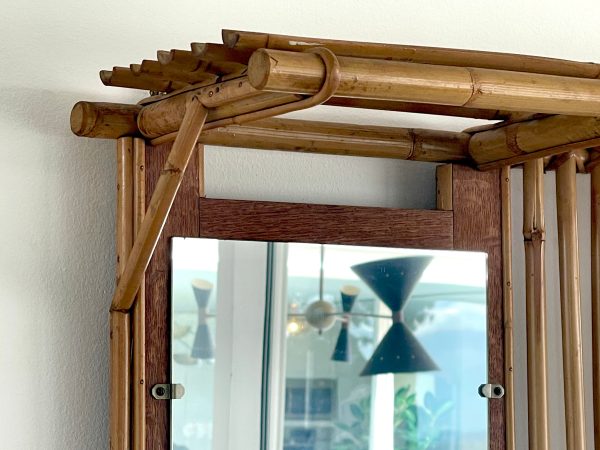 French Bamboo Coat Rack with Mirror on Sale