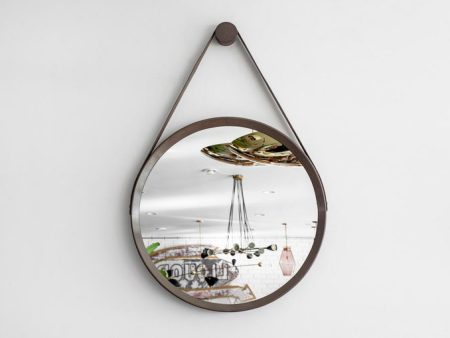 Beverly Oak and Leather Round Mirror Online Sale