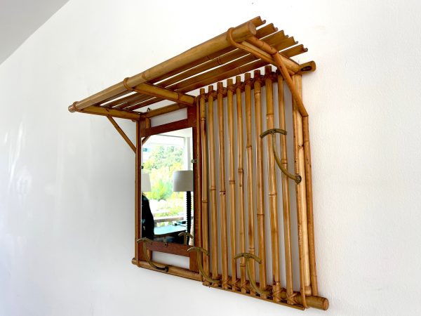 French Bamboo Coat Rack with Mirror on Sale